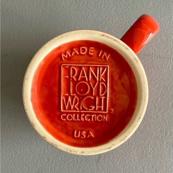 Frank Lloyd Wright Collection Orange Ceramic Coffee Mug with Signature Design - Picture 3 of 4